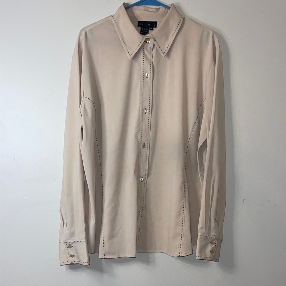 Ninety Women’s Cream Collared Dress Shirt Size 2X #219
